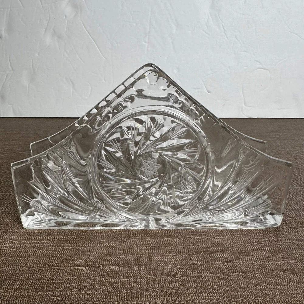 Crystal Glass Napkin/Letter Holder Cut Glass Starburst Design‎ Clear Heavy Duty
